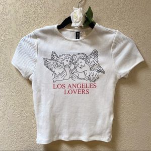 “LOS ANGELES LOVERS” graphic crop top